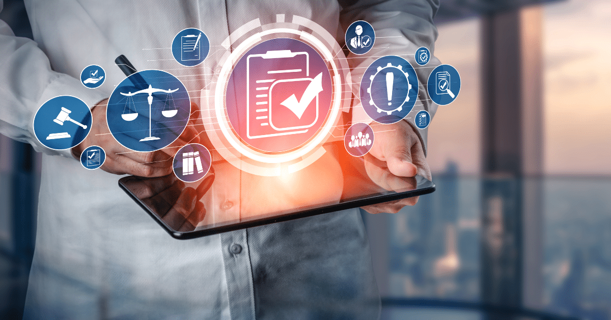 Professional working on compliance policies audit and risk analysis